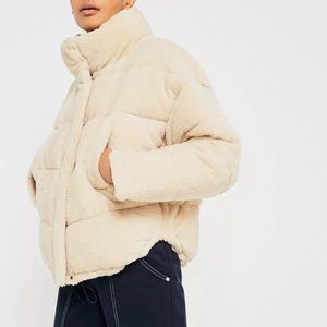 Light Before Dark Cream Teddy Puffer Jacket XS